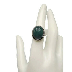 Silver Plated Green Spinel Cabochon Dome Ring Size 7 Vintage